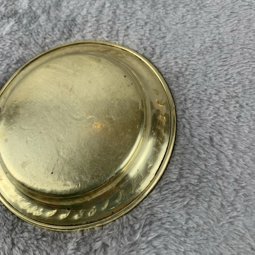 Vintage Engraved Inlaid Small Plate Tray Decorative Copper Brass Silver Patina